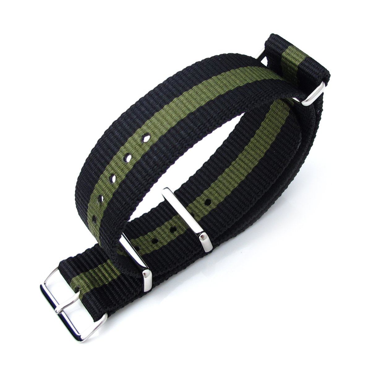 MiLTAT 20mm 21mm or 22mm G10 NATO Military Watch Strap Ballistic Nylon Armband Polished Black &amp; Military Green Strapcode Watch Bands