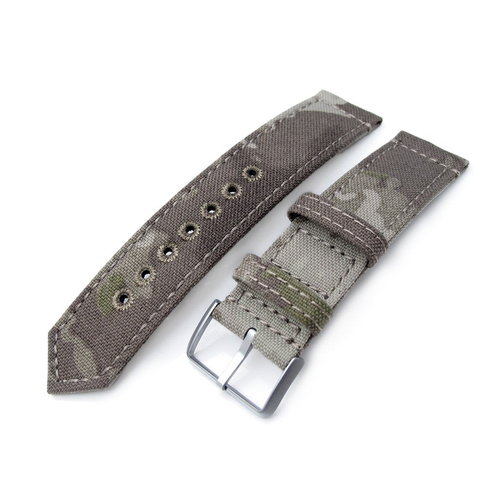 20mm or 22mm MiLTAT WW2 2-piece Light Grey Camouflage Nylon Watch Band with lockstitch round hole Brushed Strapcode Watch Bands