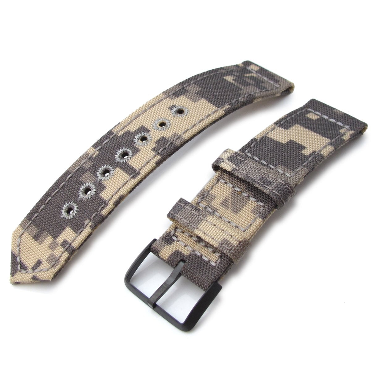 20mm 21mm or 22mm MiLTAT WW2 2-piece Beige Camouflage Cordura 1000D Watch Band with lockstitch round hole PVD Black Strapcode Watch Bands