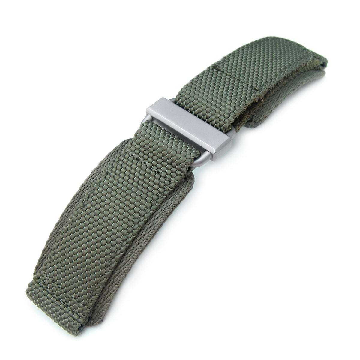 22mm MiLTAT Honeycomb Military Green Nylon Velcro Fastener Watch Strap Brushed Stainless Buckle XL Strapcode Watch Bands