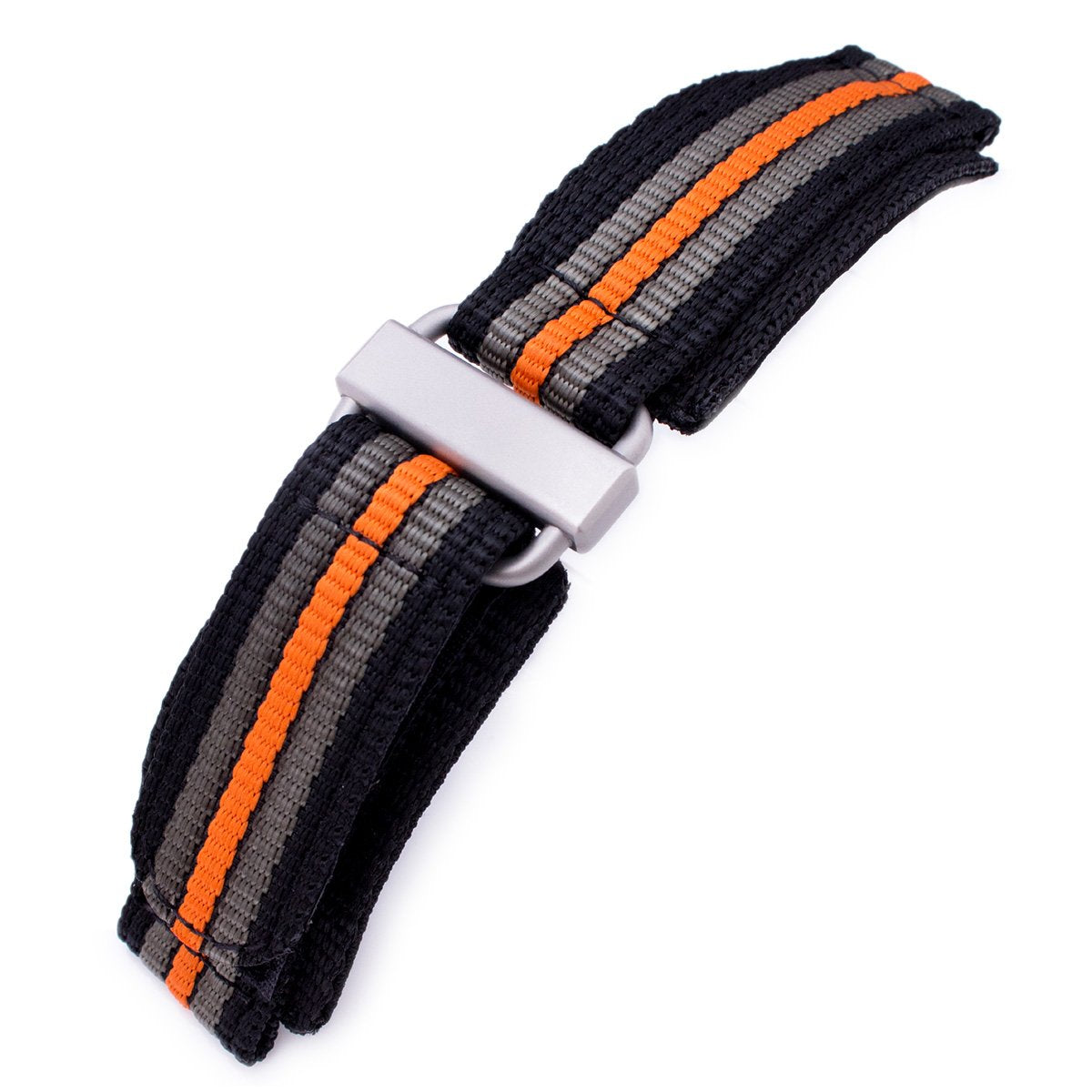 22mm MiLTAT Black Khaki &amp; Orange Stripes 3-D Nylon Hoop and loop Fastener Watch Strap Sandblasted Buckle Strapcode Watch Bands