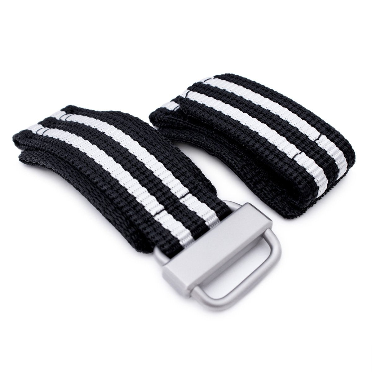 22mm MiLTAT Black &amp; White Stripes 3-D Nylon Hoop and loop Fastener Watch Strap Sandblasted Buckle Strapcode Watch Bands