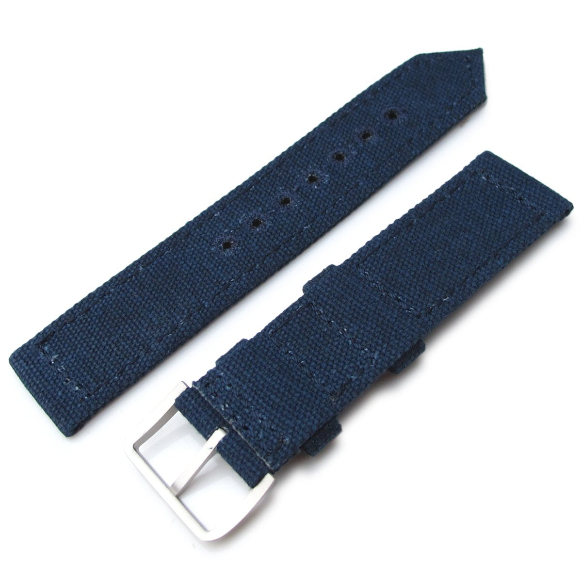 20mm 21mm or 22mm MiLTAT WW2 2-piece Navy Washed Canvas Watch Band with lockstitch round hole Sandblasted Strapcode Watch Bands