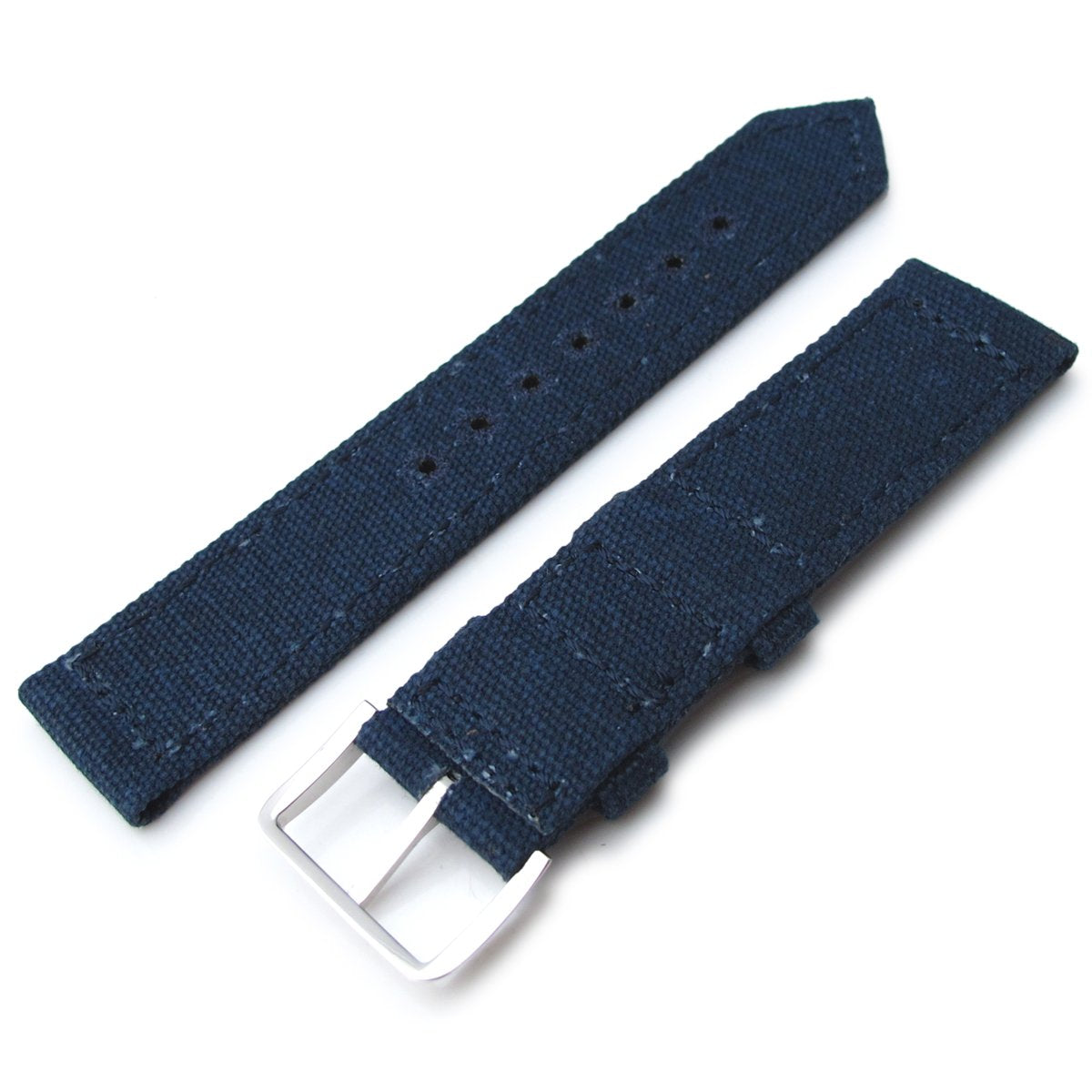 20mm 21mm or 22mm MiLTAT WW2 2-piece Navy Washed Canvas Watch Band with lockstitch round hole Polished Strapcode Watch Bands