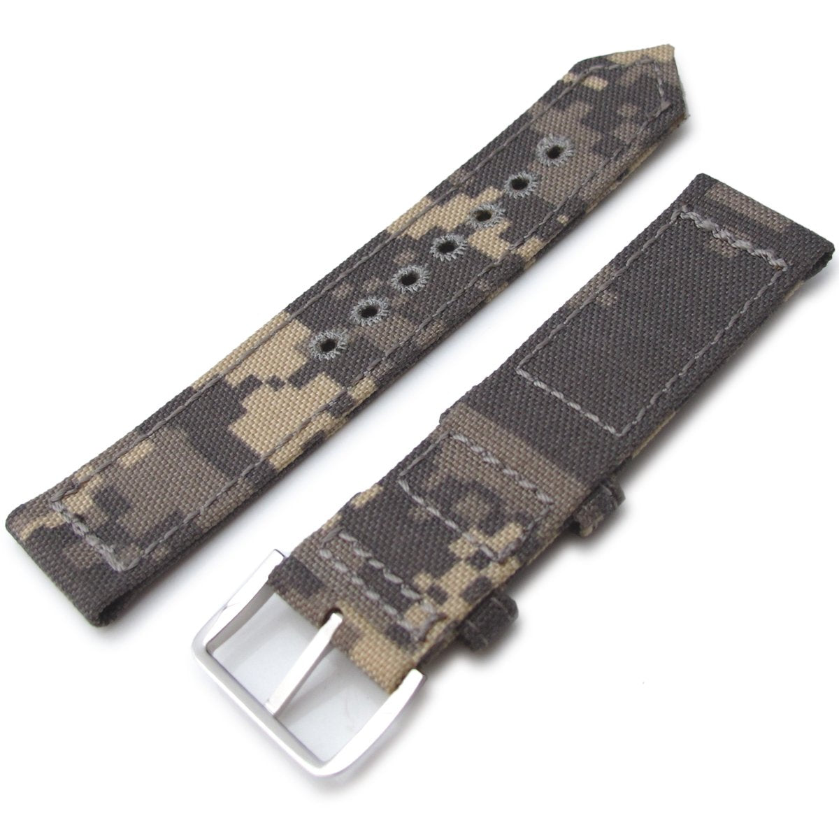 20mm 21mm or 22mm MiLTAT WW2 2-piece Beige Camouflage Cordura 1000D Watch Band with lockstitch round hole Polished Strapcode Watch Bands
