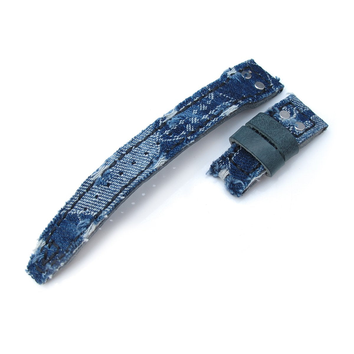 22mm MiLTAT Blue Distressed Denim IWC Big Pilot replacement Strap Rivet Lug Strapcode Watch Bands