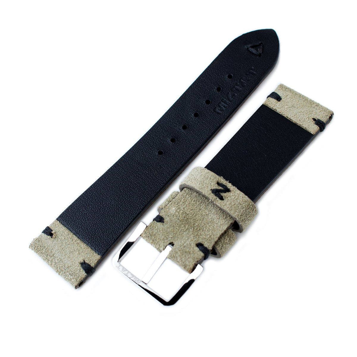20mm 21mm 22mm MiLTAT Grey Green Genuine Nubuck Leather Watch Strap Black Stitching Polished Buckle Strapcode Watch Bands