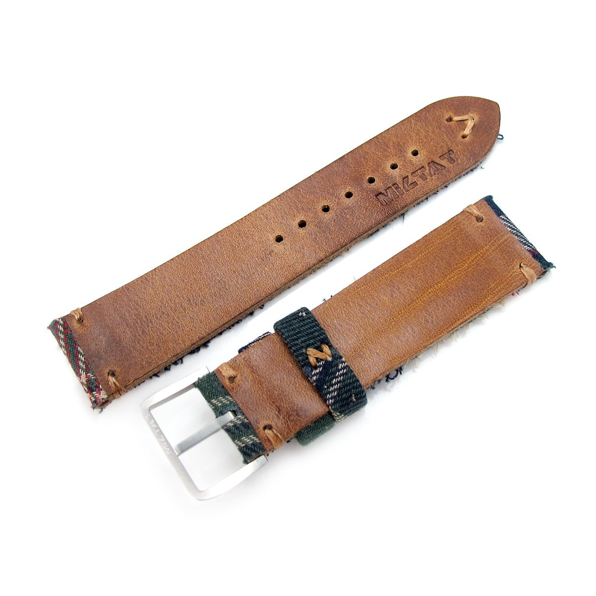 20mm 22mm MiLTAT Dundee Tartan Pattern Watch Strap Brown Stitching Strapcode Watch Bands