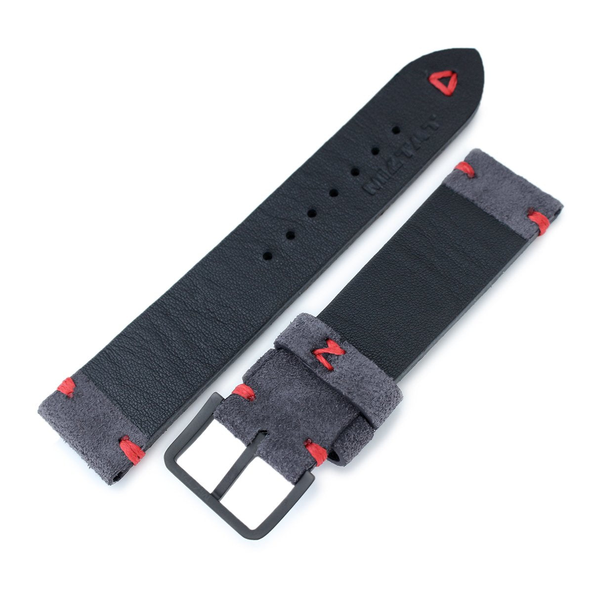 20mm 21mm 22mm MiLTAT Dark Grey Genuine Nubuck Leather Watch Strap Red Stitching PVD Buckle Strapcode Watch Bands