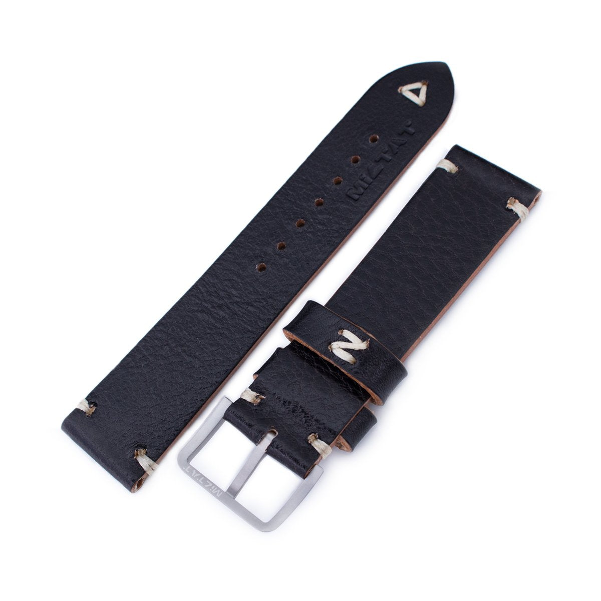 20mm 21mm 22mm MiLTAT Black Genuine Calf Leather Watch Strap Beige Stitching Sandblasted Buckle Strapcode Watch Bands