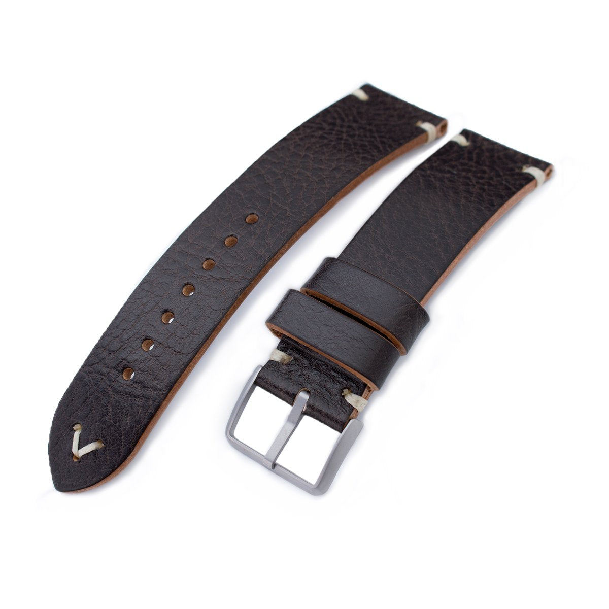 20mm 21mm 22mm MiLTAT Dark Brown Genuine Calf Leather Watch Strap Beige Stitching Sandblasted Buckle Strapcode Watch Bands