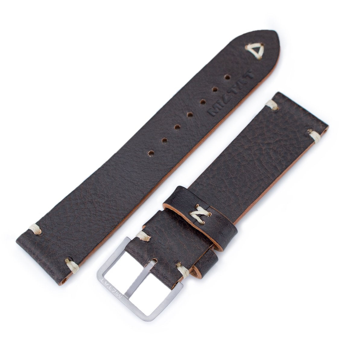 20mm 21mm 22mm MiLTAT Dark Brown Genuine Calf Leather Watch Strap Beige Stitching Sandblasted Buckle Strapcode Watch Bands