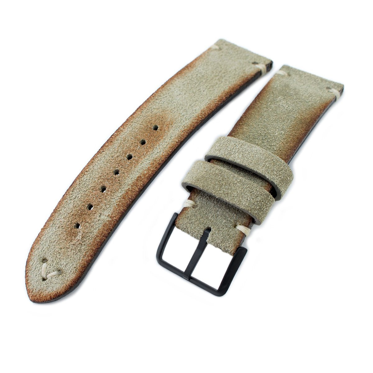 20mm 21mm 22mm MiLTAT Grey Green Genuine Nubuck Leather Watch Strap Beige Stitching PVD Buckle Strapcode Watch Bands