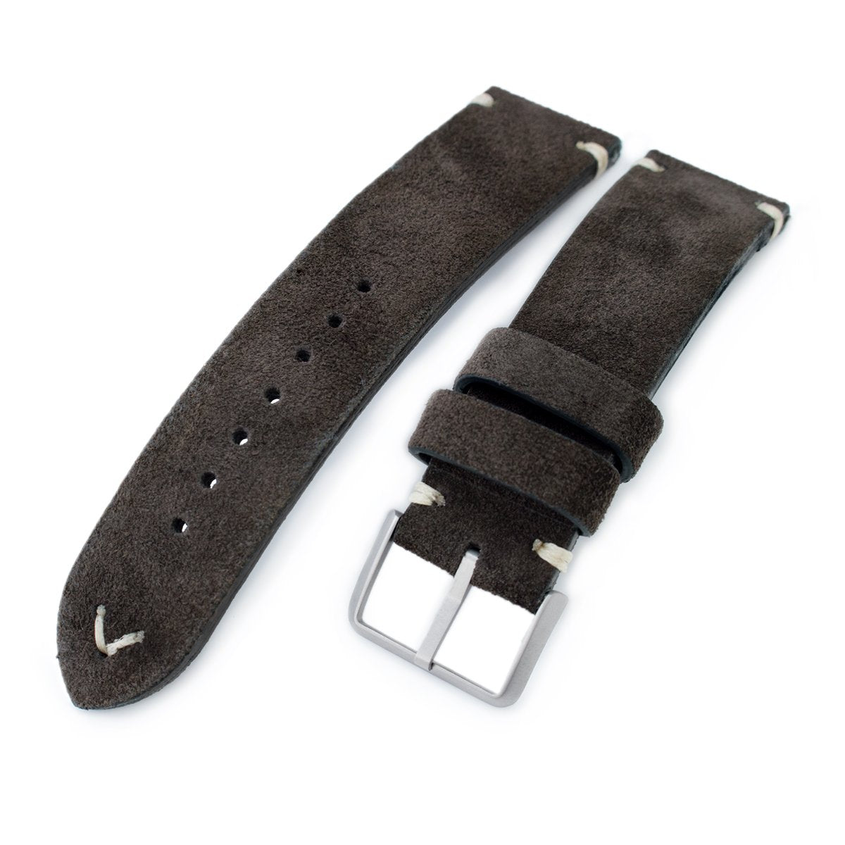 20mm 21mm 22mm MiLTAT Dark Brown Genuine Nubuck Leather Watch Strap Beige Stitching Sandblasted Buckle Strapcode Watch Bands
