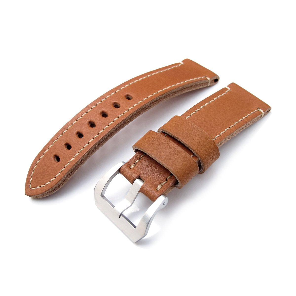 24mm MiLTAT Cashmere Calf Tan Color Watch Strap Beige Hand Stitches Strapcode Watch Bands