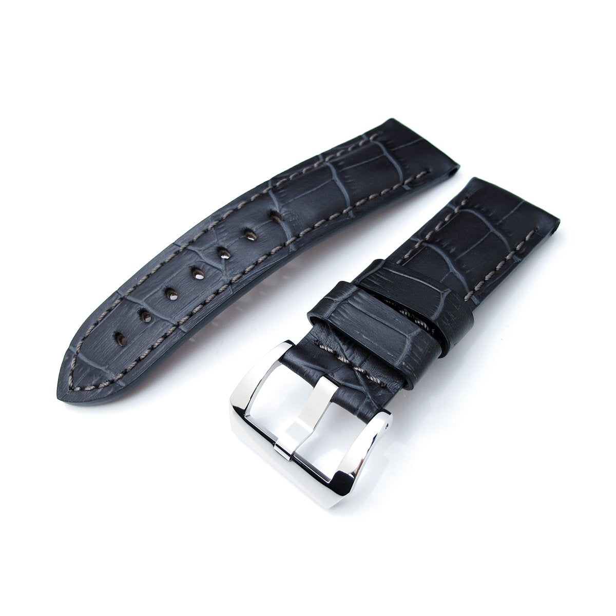 24mm CrocoCalf (Croco Grain) Matte Grey Watch Band Polished Screw-in Buckle Strapcode Watch Bands