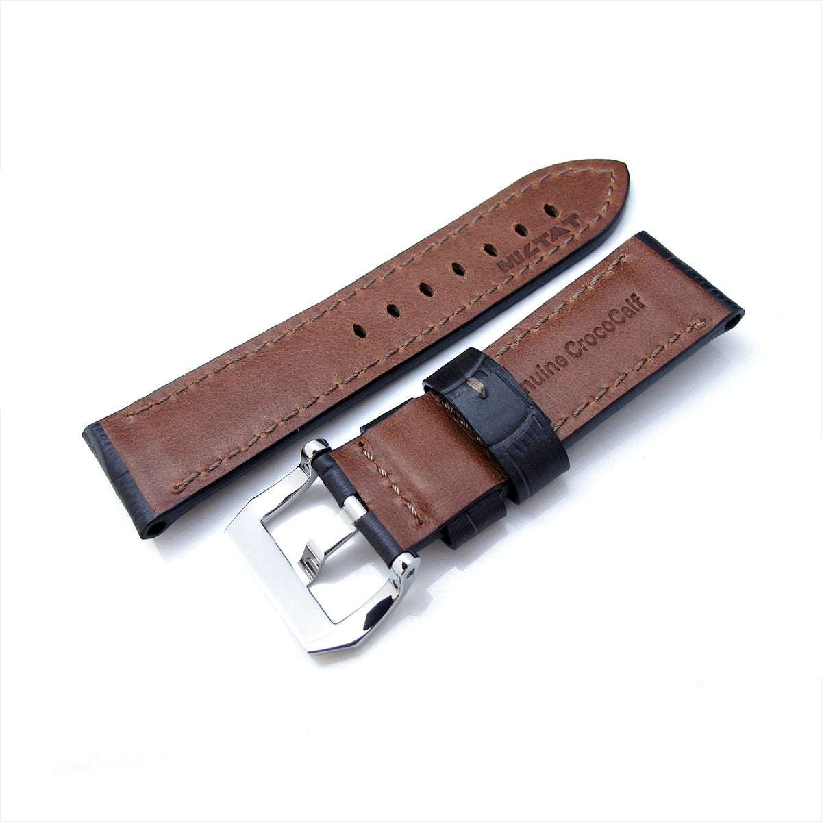 24mm CrocoCalf (Croco Grain) Matte Grey Watch Band Polished Screw-in Buckle Strapcode Watch Bands