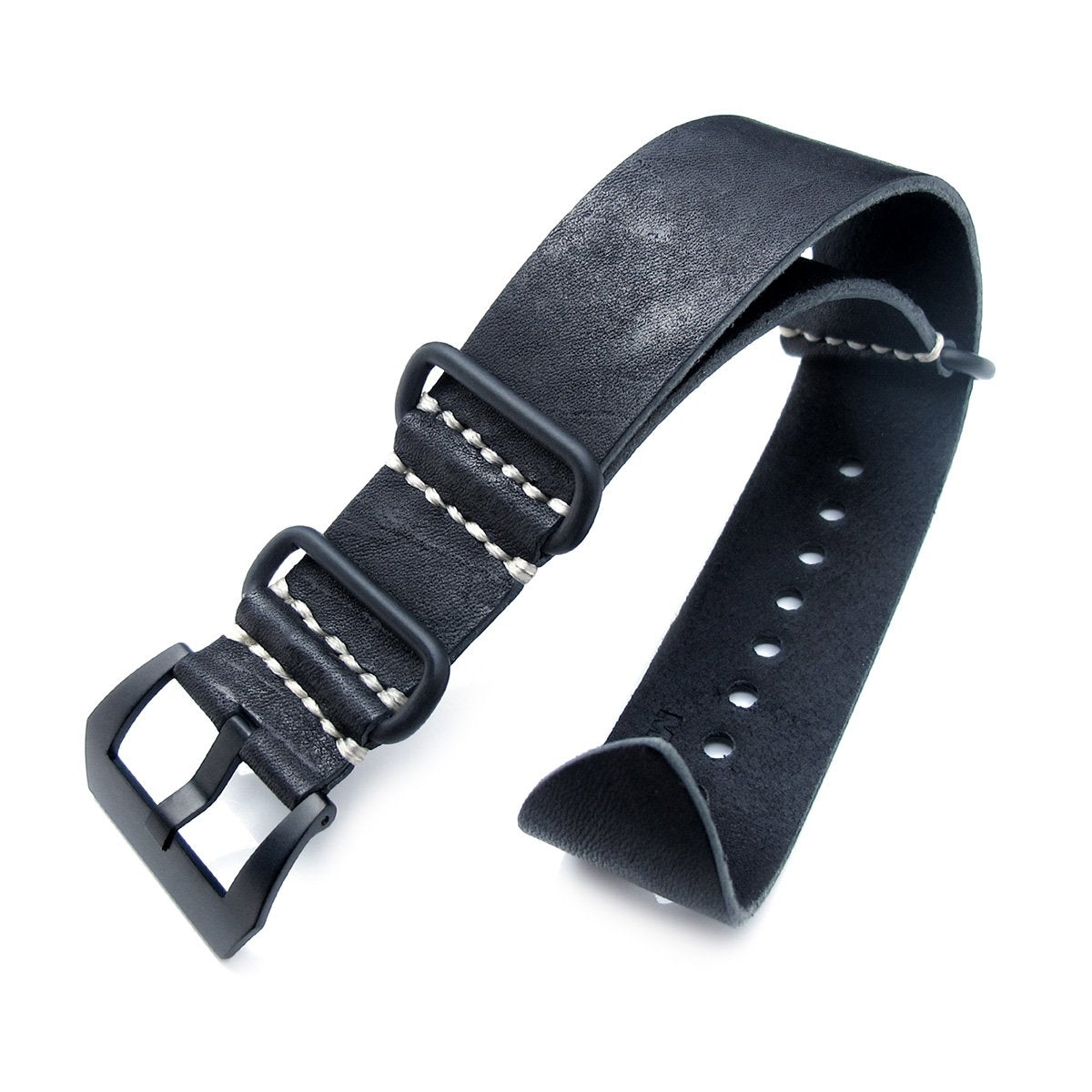 26mm MiLTAT G10 Grezzo SQ ZULU Watch Strap Matte Nero Black Geniune Calf PVD Black Strapcode Watch Bands