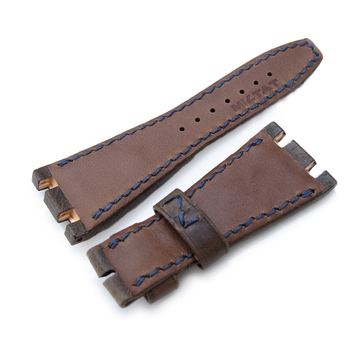 Scratch Brown Pattern Leather of Art Watch Strap Dark Navy Wax thread custom made for Audemars Piguet Royal Oak Offshore Strapcode Watch Bands