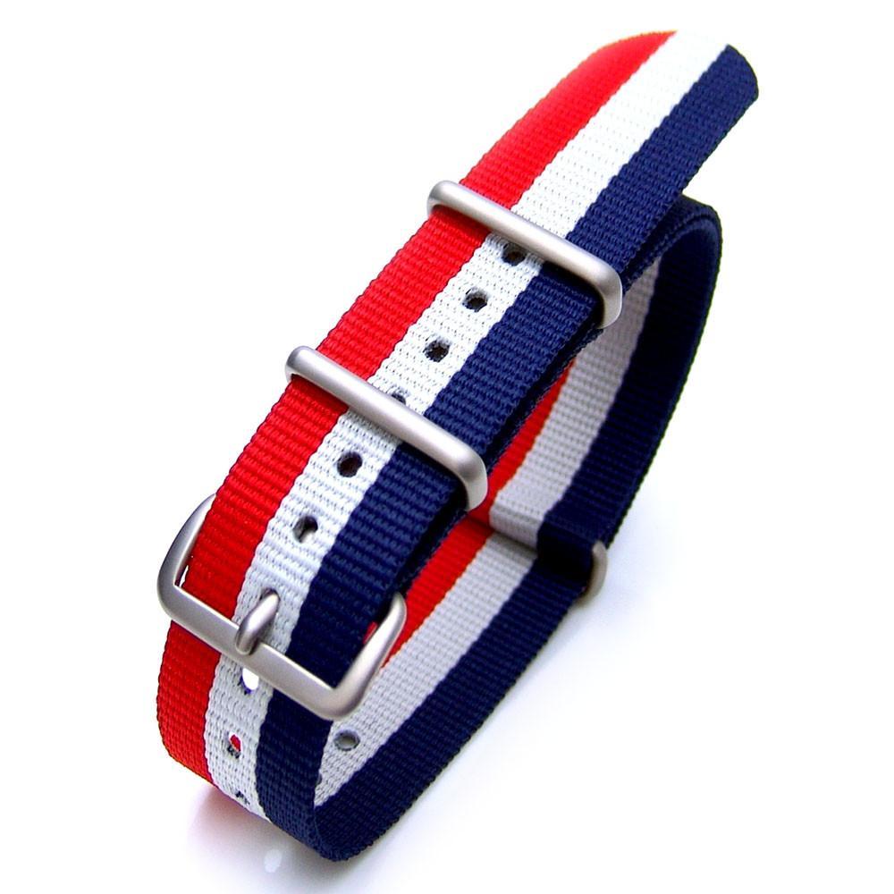 18mm 20mm or 22mm NATO FRENCH Flag Nylon Watch Strap Brushed (France Luxembourg Netherlands Iceland Czech Republic) Strapcode Watch Bands