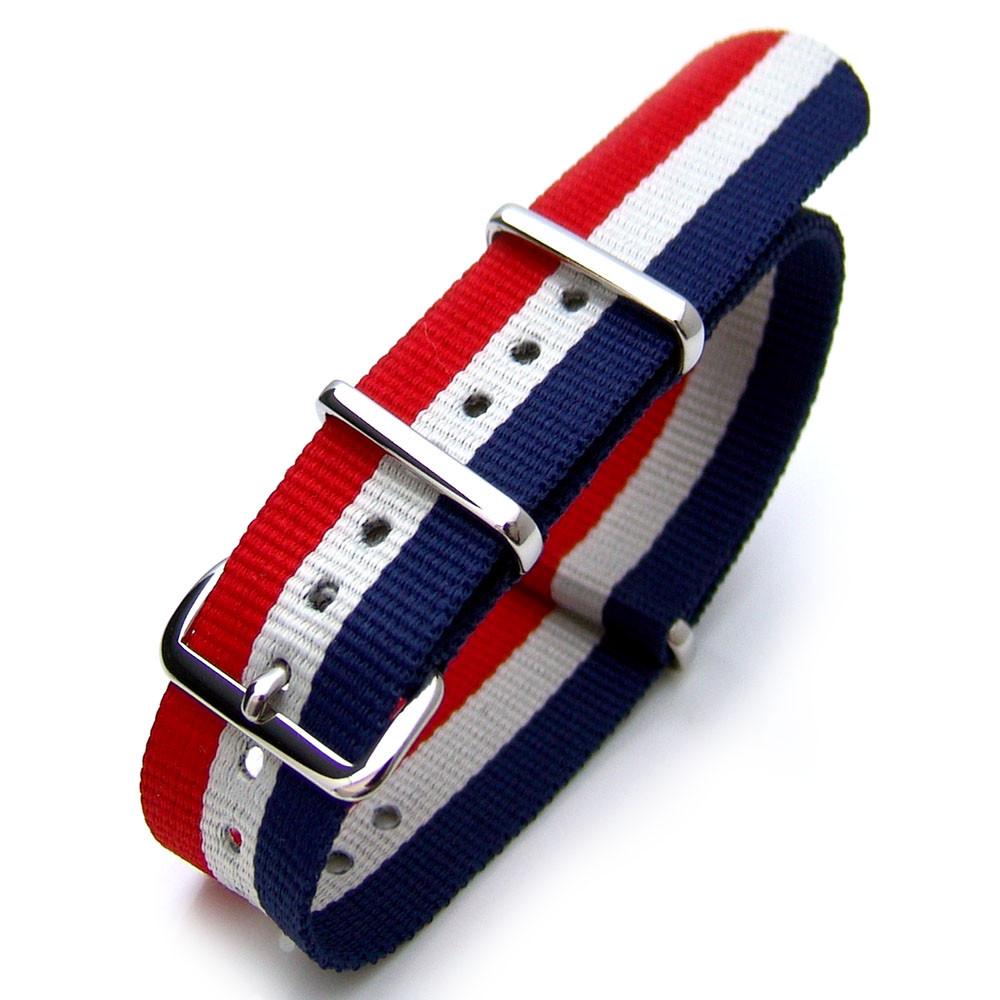 18mm or 22mm NATO FRENCH Flag Nylon Watch Strap Polished (France Luxembourg Netherlands Czech RepublicIceland) Strapcode Watch Bands