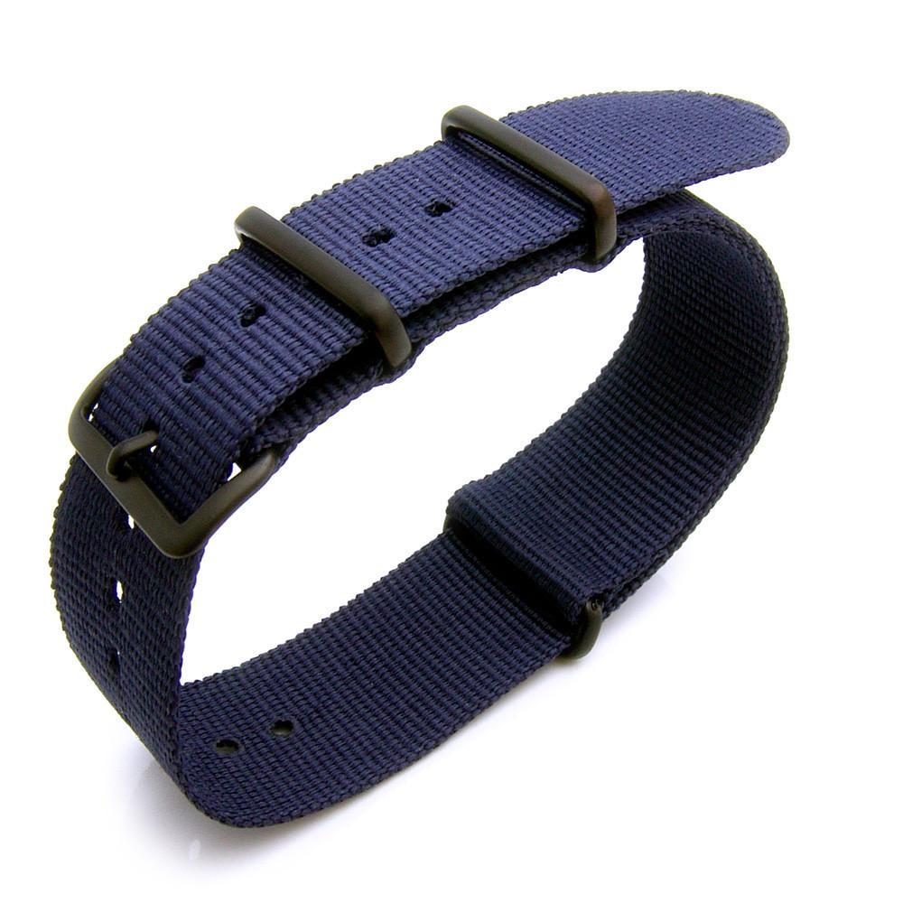 Nato 18mm 20mm or 22mm Heat Sealed Heavy Nylon PVD Black Buckle Navy Blue Strapcode Watch Bands