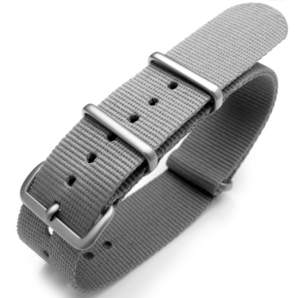 20mm or 22mm Nato Heat Sealed Heavy Nylon Brushed Buckle Light M. Grey Strapcode Watch Bands