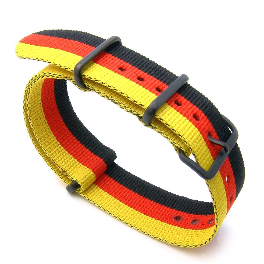 20mm or 22mm NATO GERMAN SPECIAL PVD BLACK Nylon watch strap (GERMAN Flag design) Strapcode Watch Bands