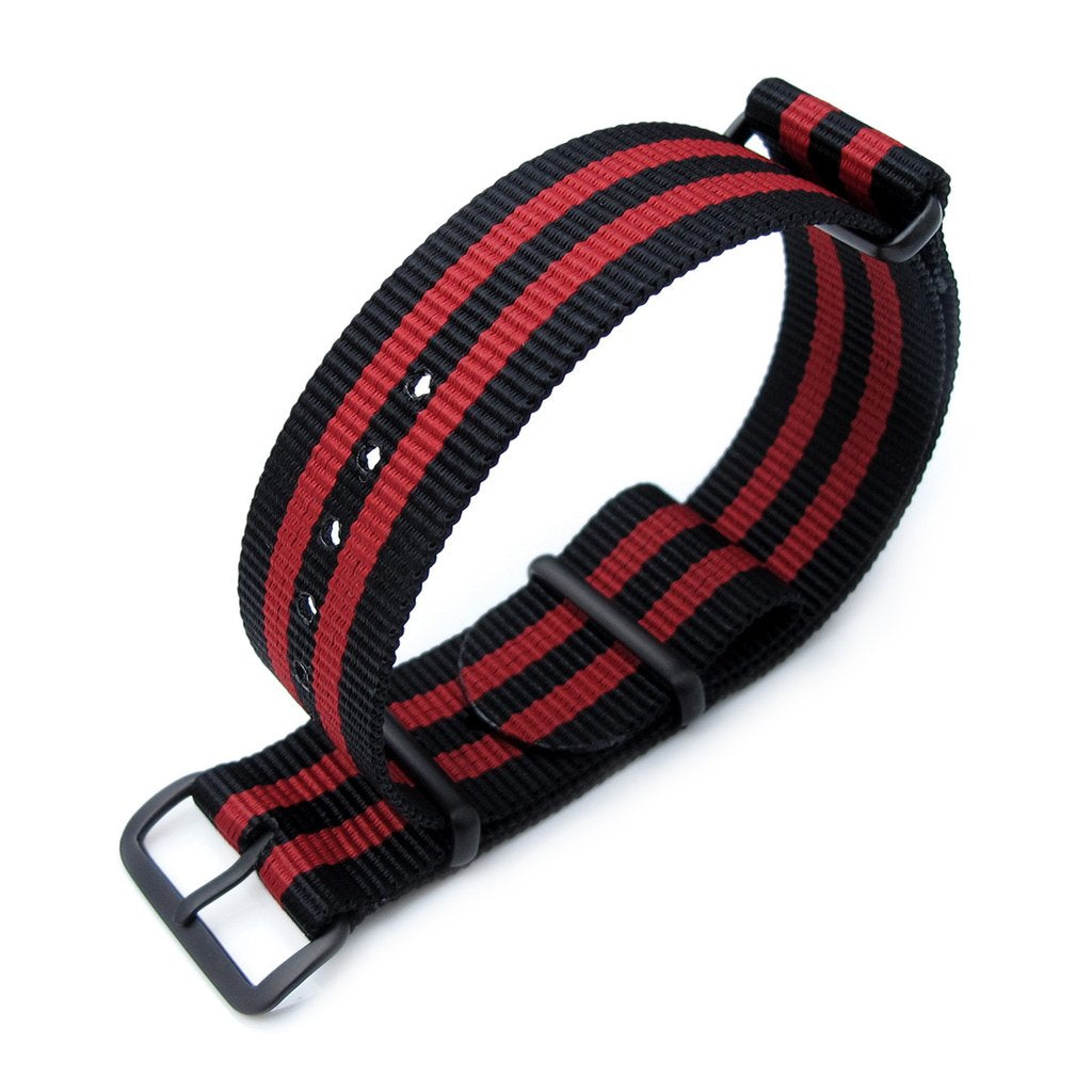 18mm 20mm or 22mm G10 Nato James Bond Heavy Nylon Strap PVD Black Buckle J03 Double Black &amp; Red Strapcode Watch Bands