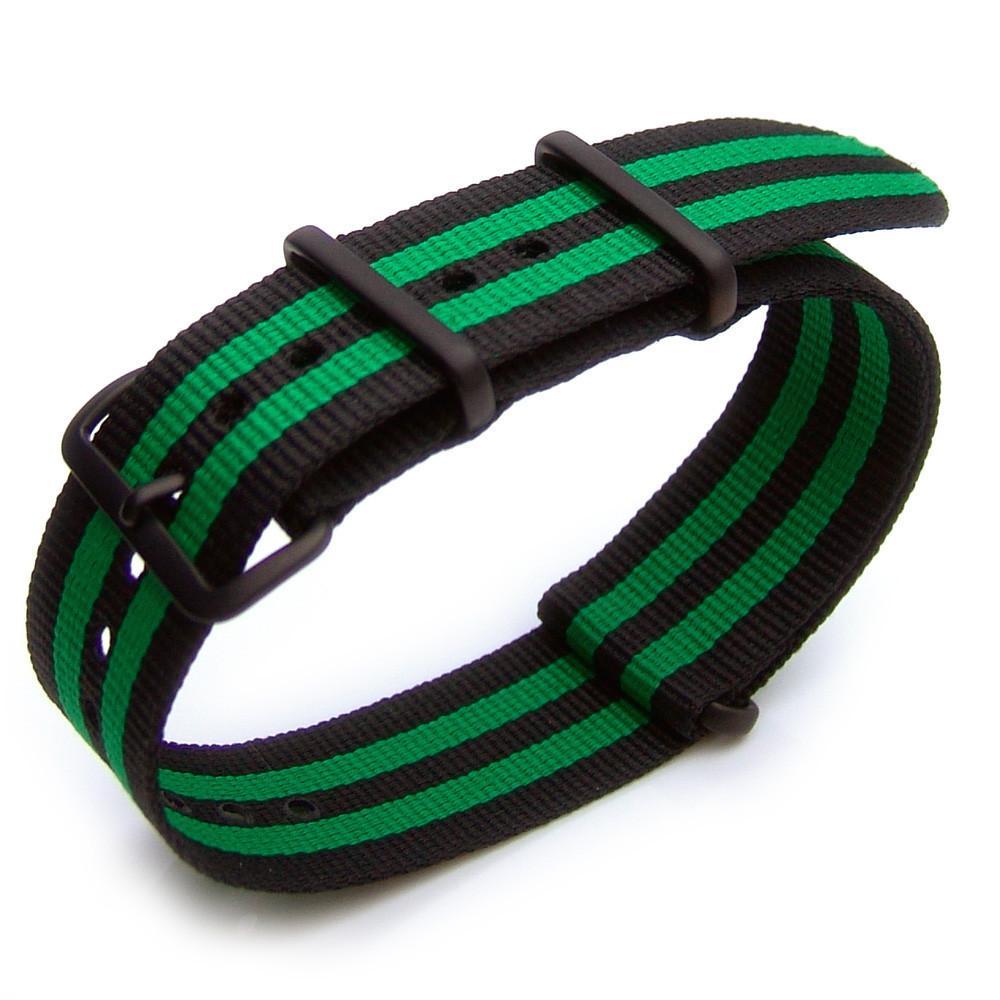 G10 Nato 20mm James Bond Double Black &amp; Green Watch Band IP Black Buckle Strapcode Watch Bands