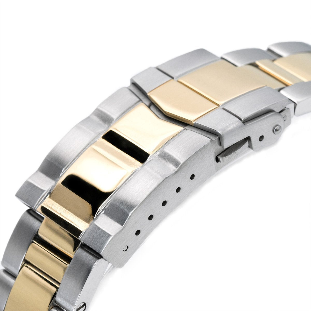 22mm Super-O Boyer 316L Stainless Steel Watch Bracelet for Seiko 5 Two Tone Brushed with IP Gold Center SUB Clasp Strapcode Watch Bands