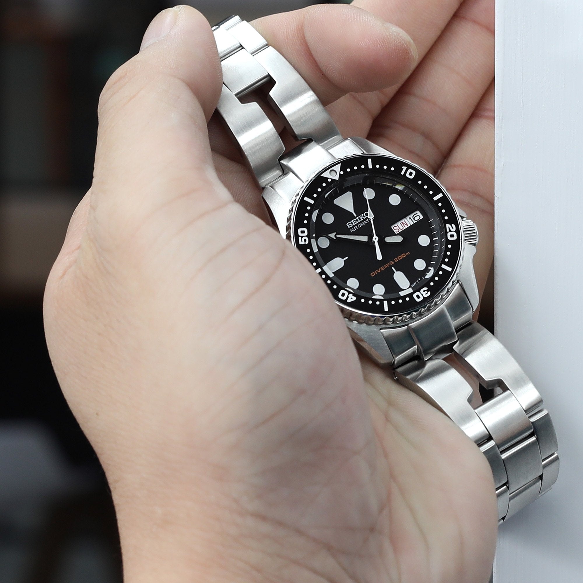 20mm Retro Shaver Blade 316L Stainless Steel Watch Bracelet for Seiko SKX013 Brushed V-Clasp Strapcode Watch Bands