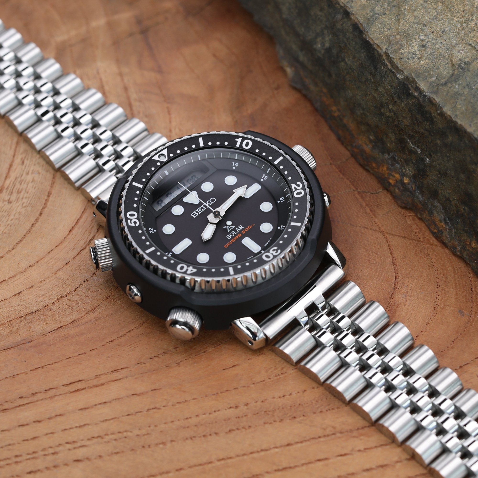 22mm Super-J Louis 316L Stainless Steel Watch Band Solid Straight End V-Clasp Button Double Lock Strapcode Watch Bands