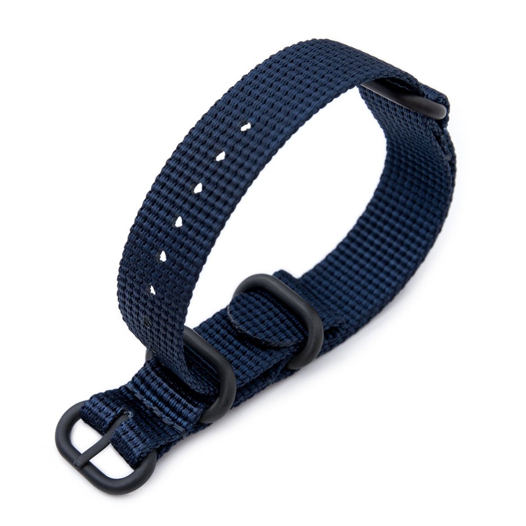 MiLTAT 18mm 3 Rings Zulu military watch strap 3D woven nylon armband Navy Blue PVD Black Strapcode Watch Bands