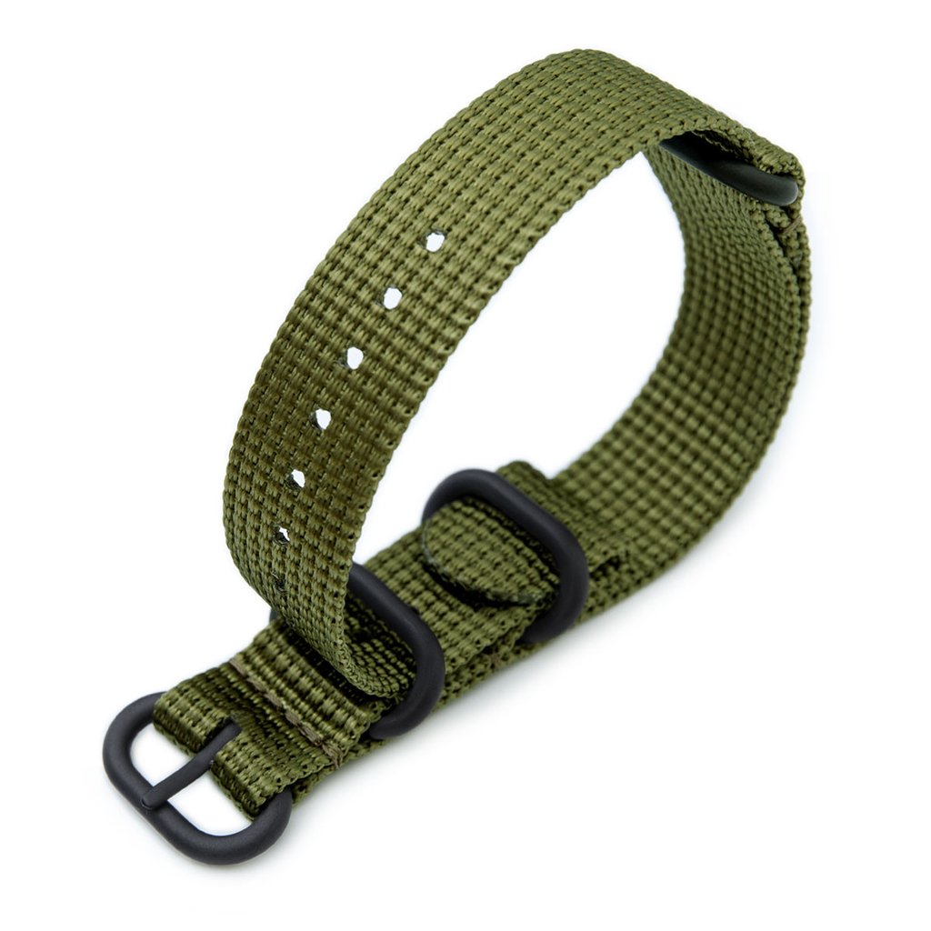 MiLTAT 18mm 3 Rings Zulu military watch strap 3D woven nylon armband Olive Green PVD Black Strapcode Watch Bands