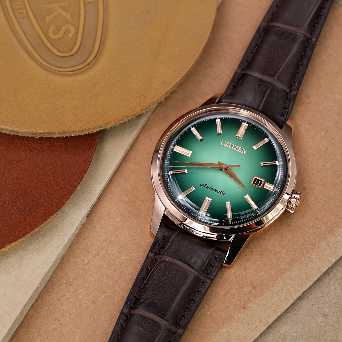 Citizen NK0002-14W Emerald Green 60 hours Power Reserve Rose Gold watch Strapcode Watch Bands