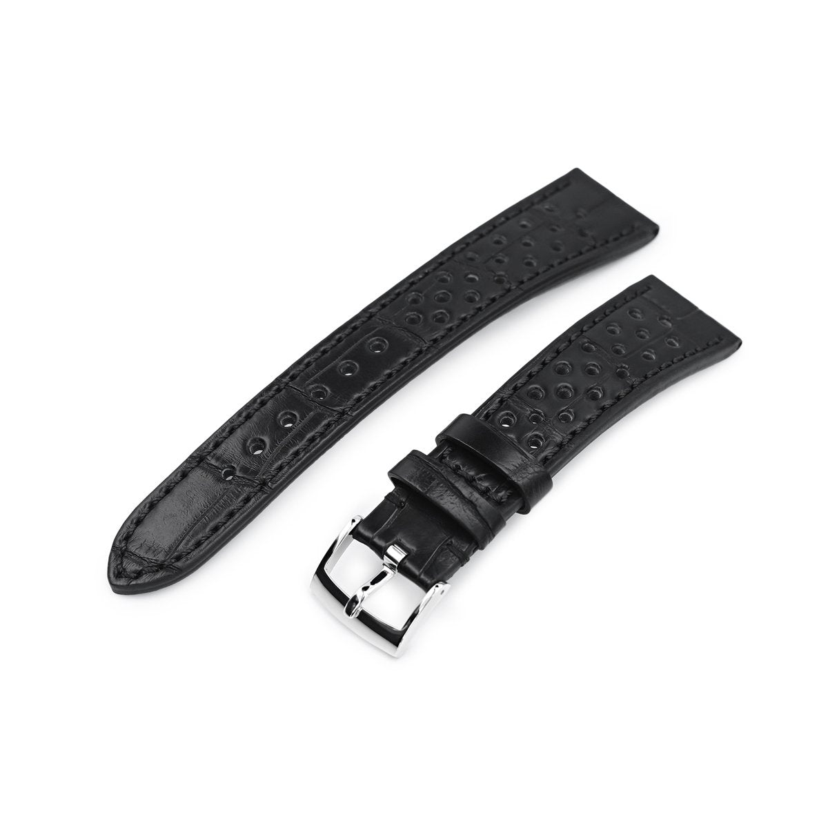 20mm MiLTAT Rally Racing Genuine Alligator Black Watch Strap Strapcode Watch Bands