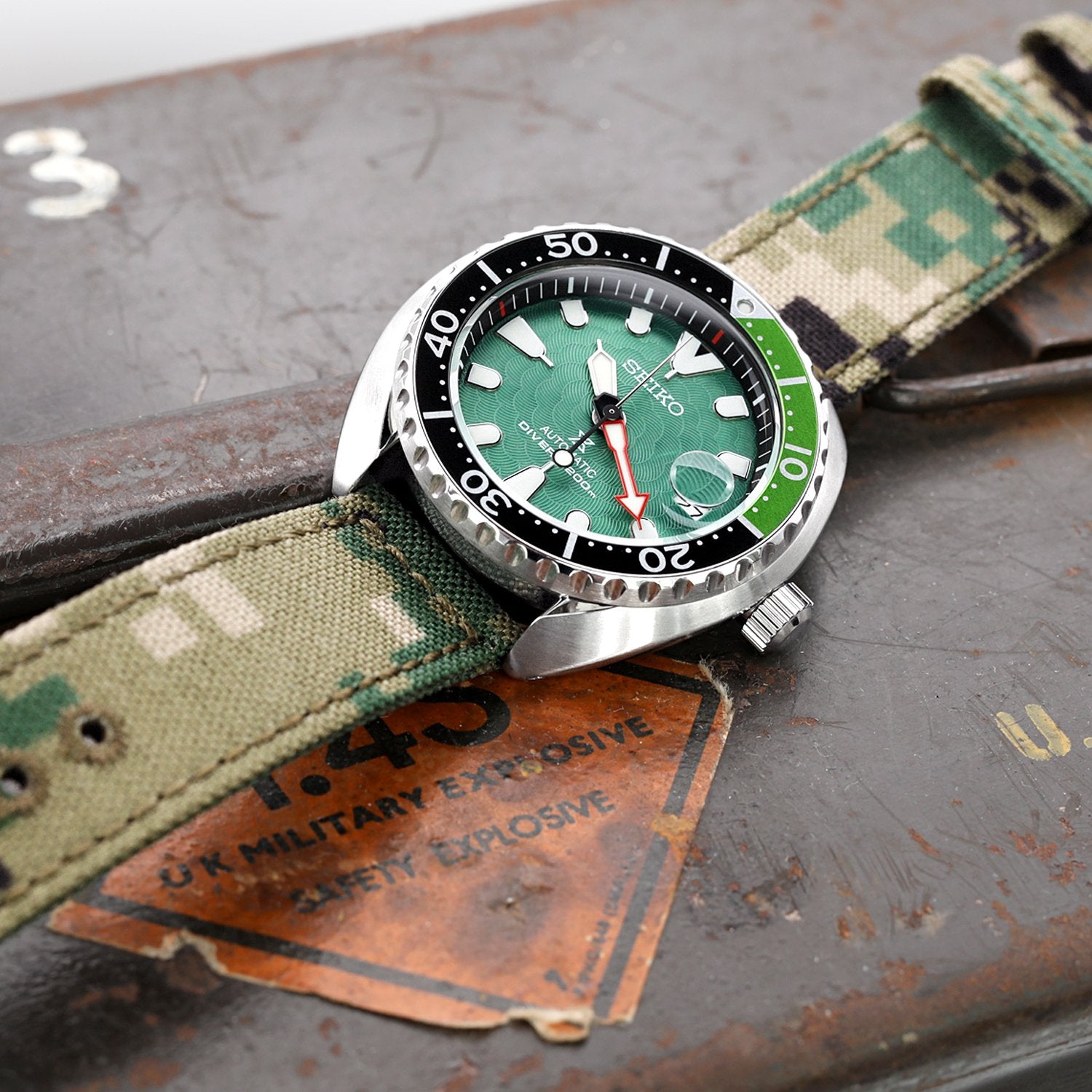 Seiko Zimbe Mini Turtles Green Dial SRPD17 Limited Edition on 20mm nylon Strapcode Watch Bands