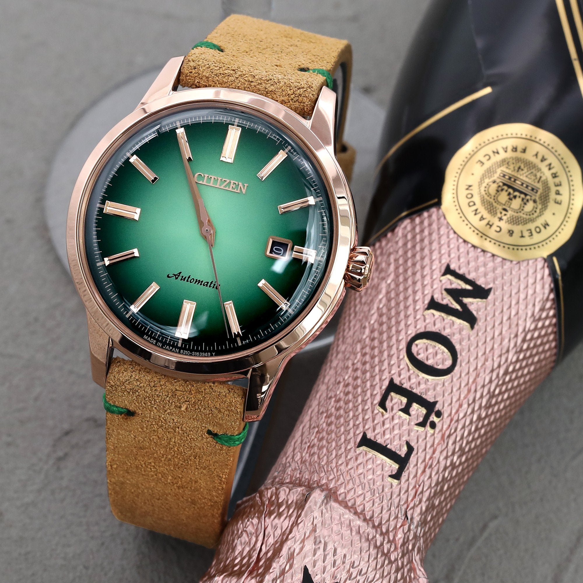 Citizen NK0002-14W Emerald Green 60 hours Power Reserve Rose Gold watch Strapcode Watch Bands