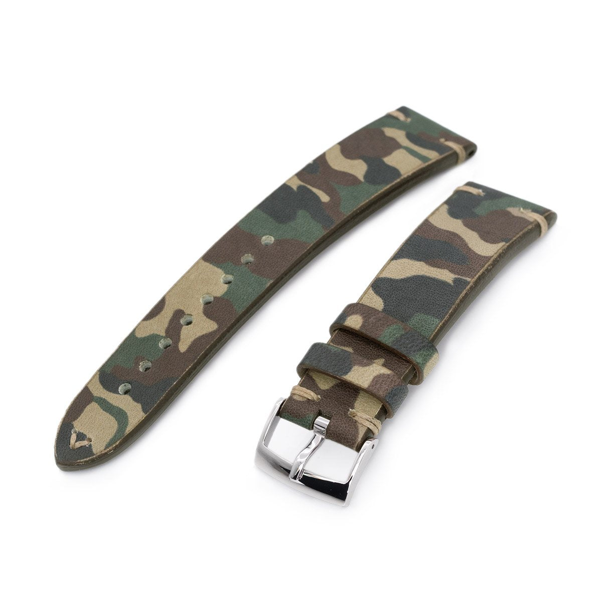 20mm MiLTAT Italian Handmade Camo Pattern Watch Strap 18mm end Khaki Stitching Strapcode Watch Bands