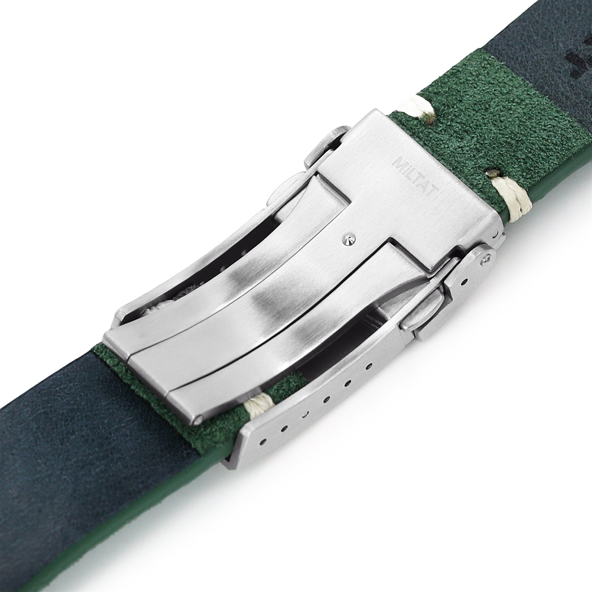 20mm or 22mm MiLTAT Green Genuine Leather One-piece Suede Quick Release Watch Strap V-Clasp Strapcode Watch Bands