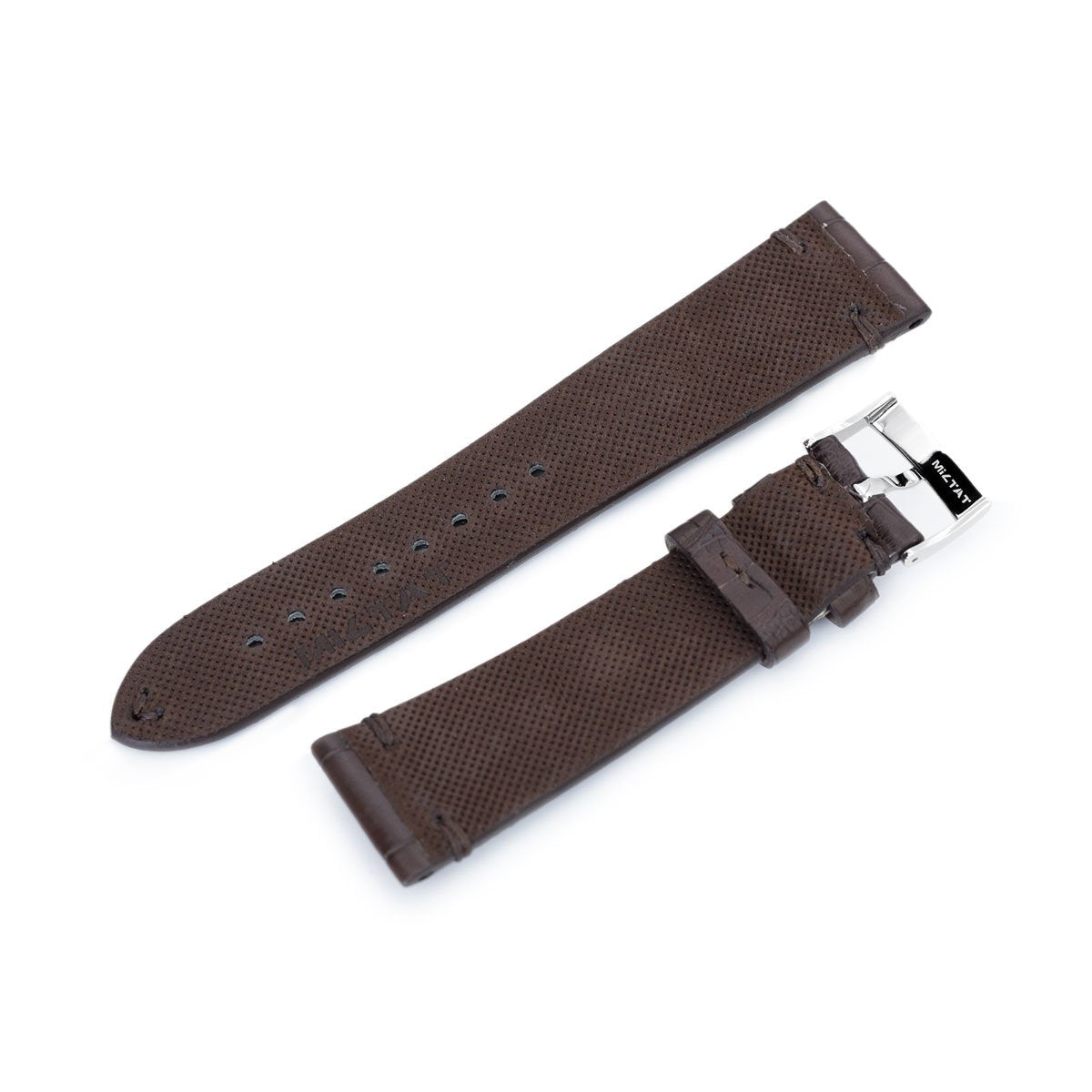 20mm or 22mm MiLTAT Italian Handmade Hornback Alligator Coffee Brown Watch Strap Strapcode Watch Bands