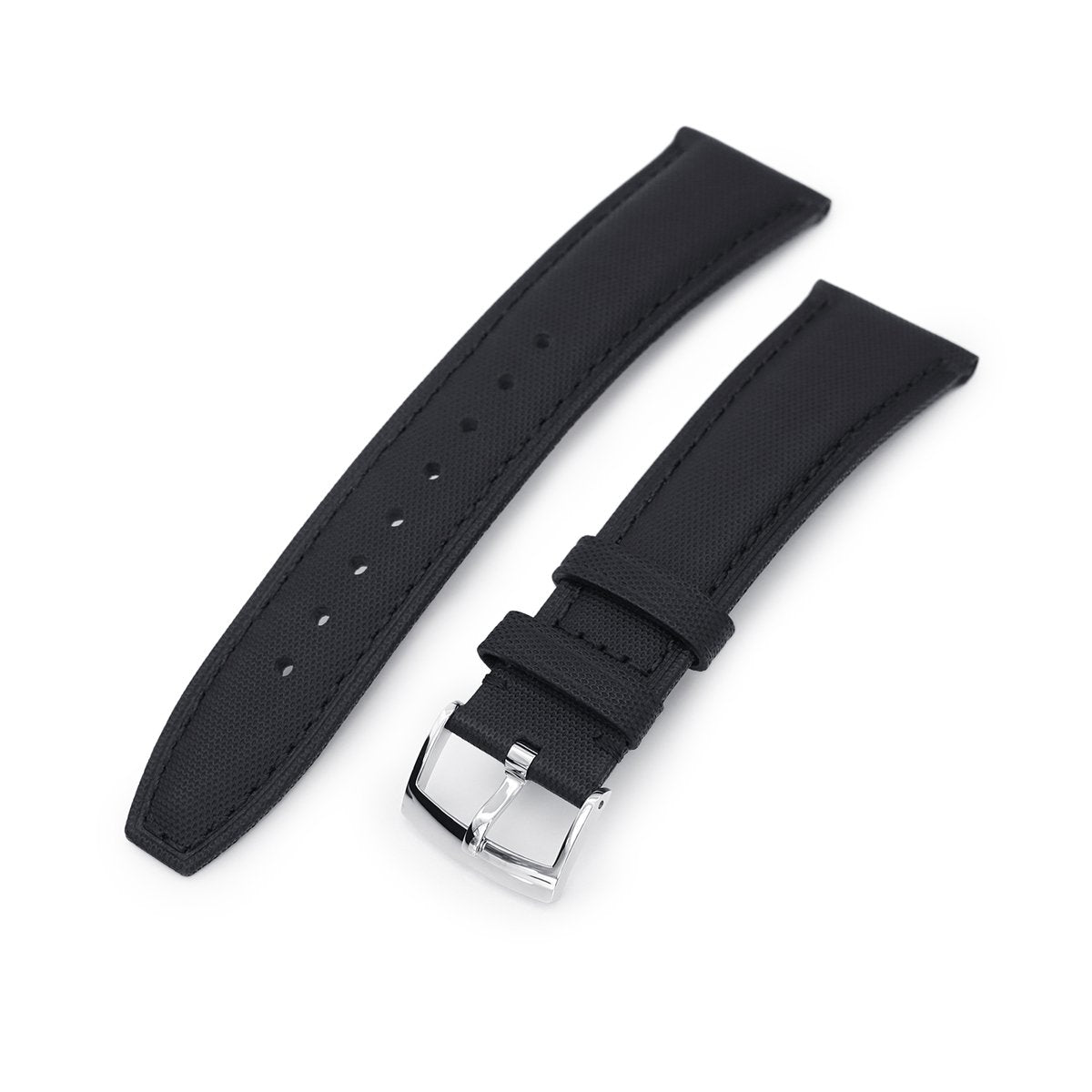 20mm or 22mm Black Woven Texture Watch Strap Black Stitching Polished Strapcode Watch Bands