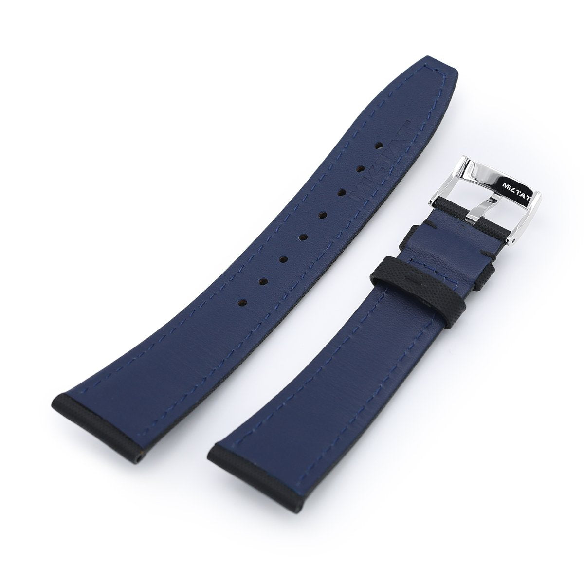 20mm or 22mm Black Woven Texture Watch Strap Black Stitching Polished Strapcode Watch Bands