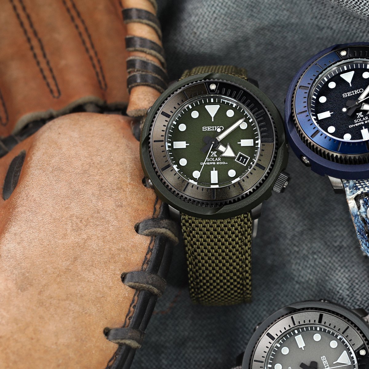 Seiko Prospex &#39;Street Series&#39; Solar Diver Olive Green SNE535 Strapcode Watch Bands