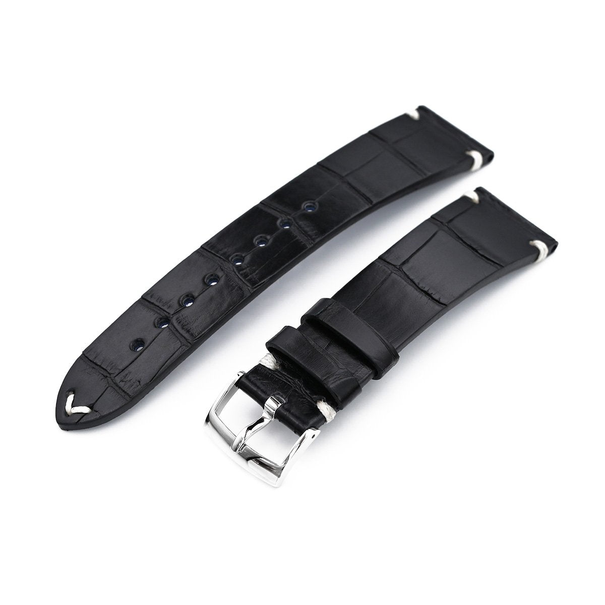 20mm 21mm or 22mm MiLTAT Genuine American Alligator Square Scale Semi Matte Black Watch Strap Strapcode Watch Bands