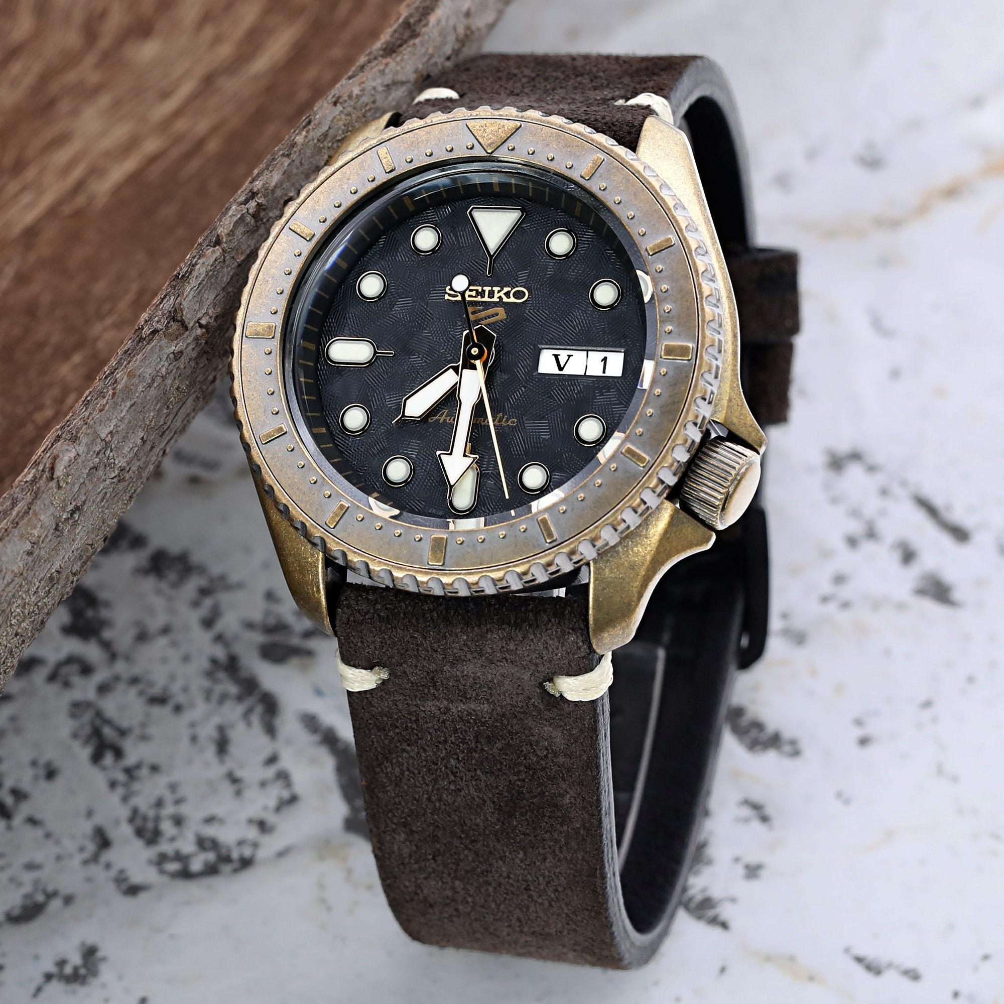 20mm 21mm 22mm MiLTAT Dark Brown Genuine Nubuck Leather Watch Strap Beige Stitching Polished Buckle Strapcode Watch Bands