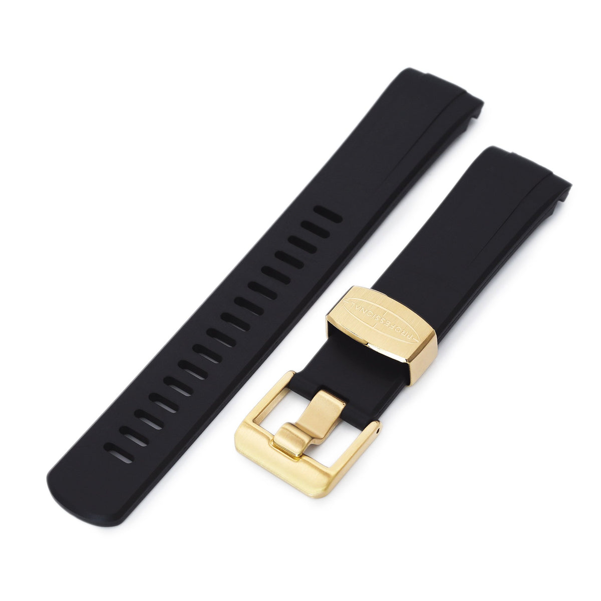 22mm Crafter Blue Black Rubber Curved Lug Watch Band for Seiko Gold Turtle SRPC44 IP Gold Buckle Strapcode Watch Bands