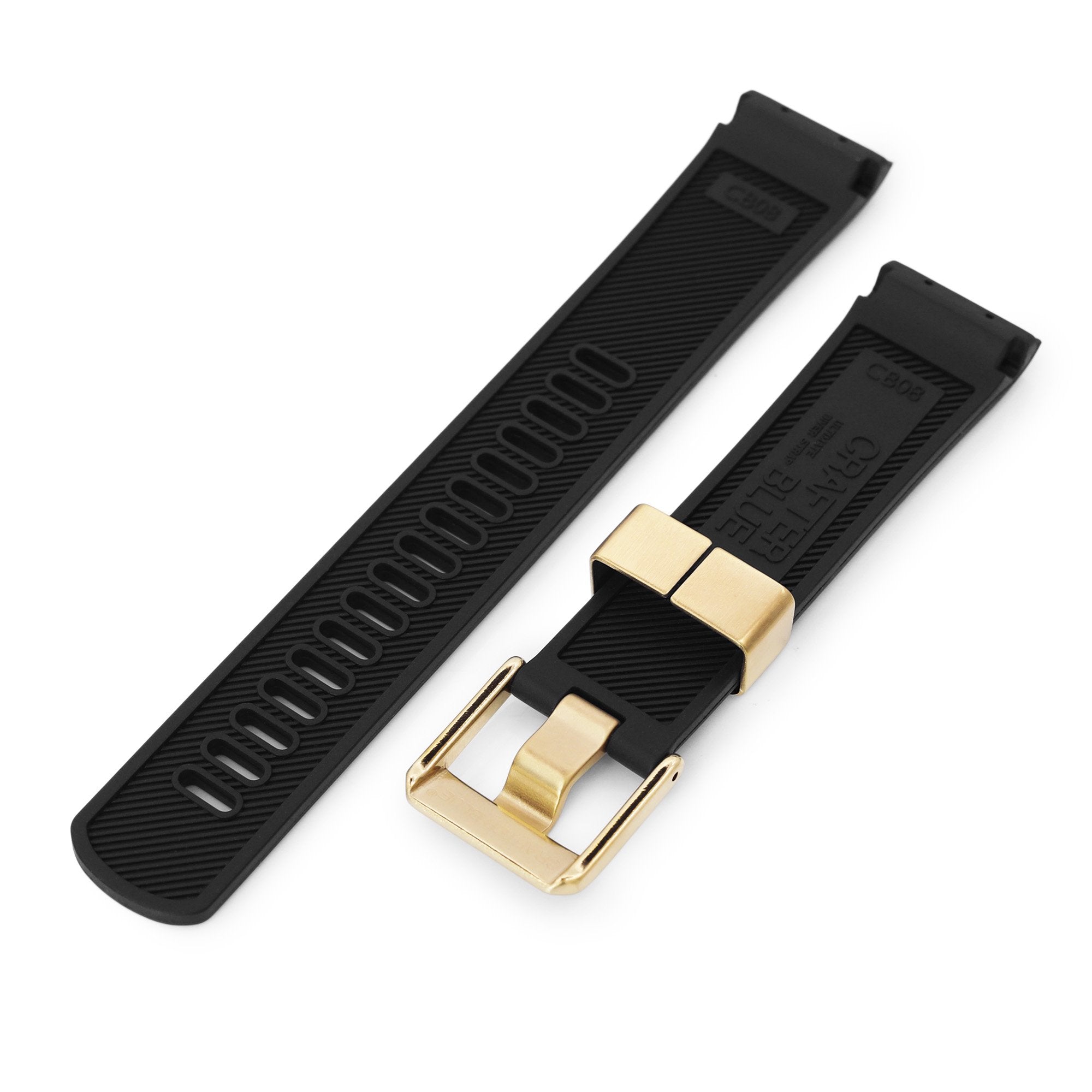 22mm Crafter Blue Black Rubber Curved Lug Watch Band for Seiko Gold Turtle SRPC44 IP Gold Buckle Strapcode Watch Bands