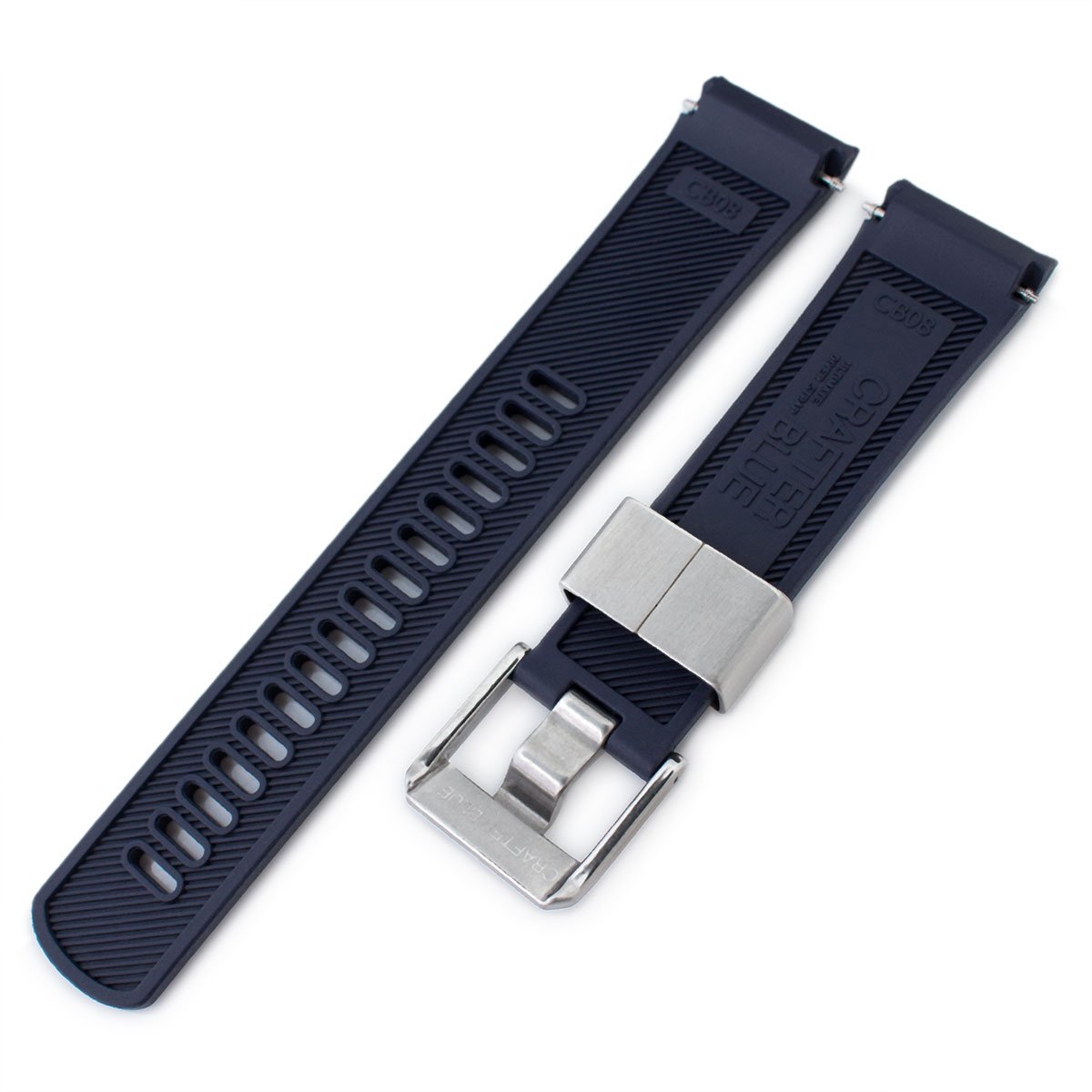 22mm Crafter Blue Navy Blue Rubber Curved Lug Watch Band for Seiko Turtle SRP777 Strapcode Watch Bands